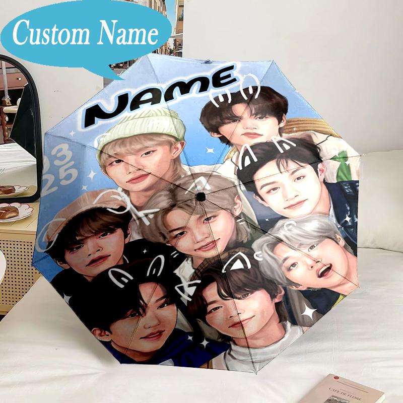 Custom Name Umbrella K-pop stray Smile Umbrella 8-Frame for Travel, Camping, Casual Lightweight Portable, Essential for Family Gifts
