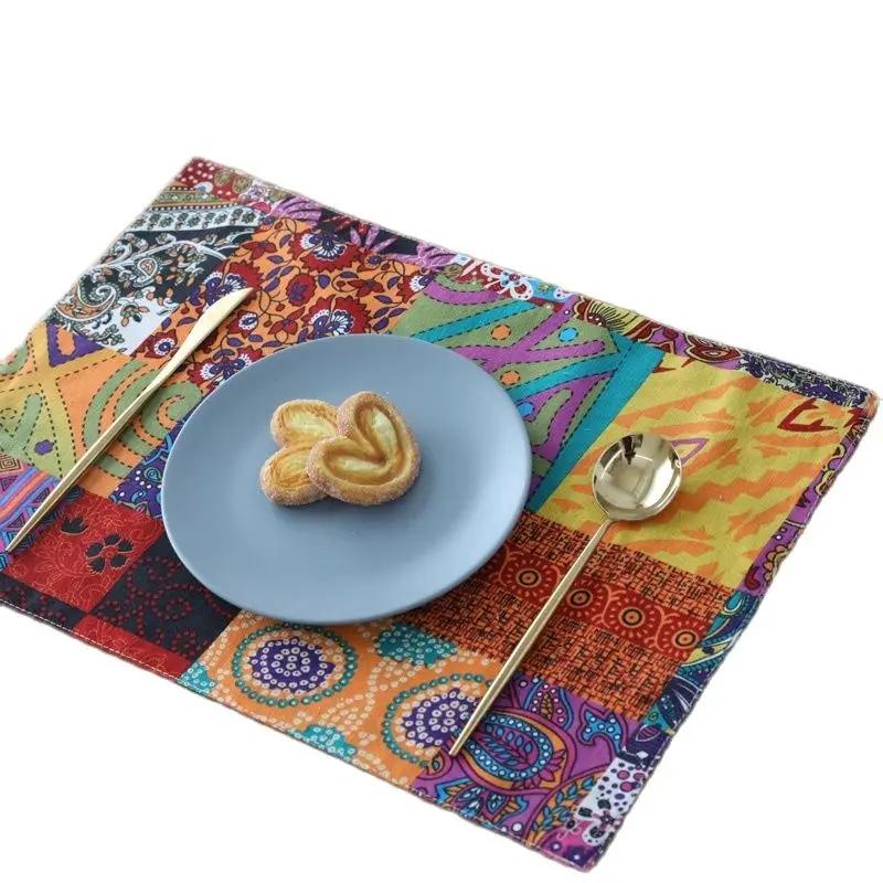 American Bohemian Style Placemats Thick Table Mats Insulation Pads Cotton Linen Anti-Scalding Tablecloths 32x45cm Tableware Mats