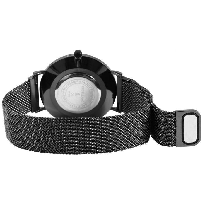 Montre - EXCELLANC - EX0554 - Bracelet maille milanaise acier noir - Cadran bleu 41 mm - Fermoir magnétique