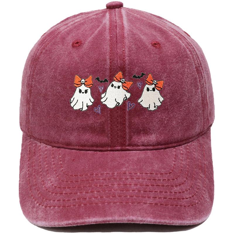 New bow ghost embroidery retro baseball cap Halloween European and American men's and women's casual sunshade dad hat