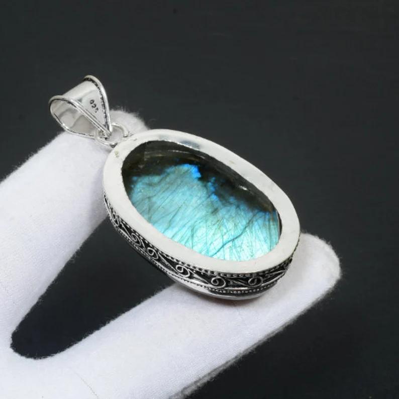 Натуральный Синий Яркий Лабрадорит Драгоценный Камень Ручной Работы Стерлингового Серебра 925 Ювелирные Изделия Кулон Натуральный Синий Лабрадорит Драгоценный Камень Ювелирные Изделия Для Подарков
