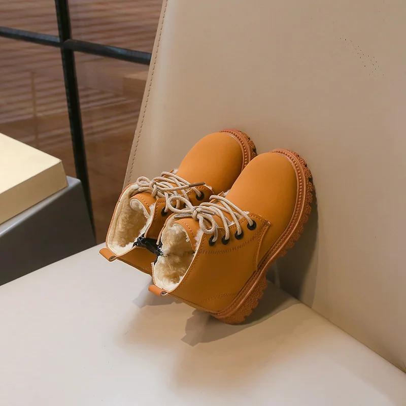 Зимние ботинки для девочек, однотонные, простые, детские, зимние ботинки, модные, универсальные, детские, повседневные, для мальчиков, хлопковые, ботильоны, теплые, плюшевые, новые