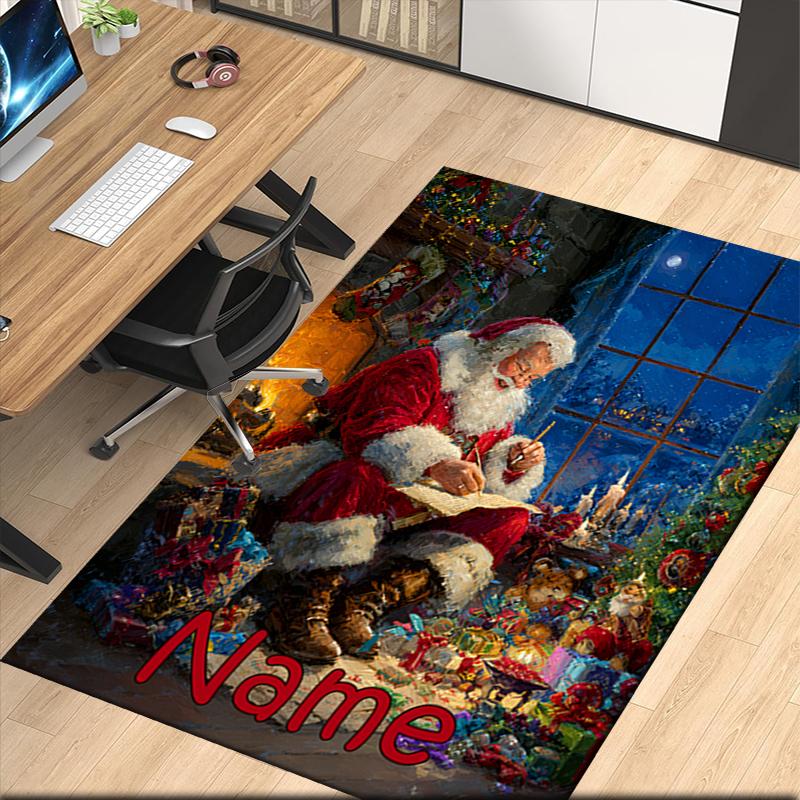 Custom Name Christmas Santa Claus Printed Carpet, for Office Chair Living Room Bedroom Kitchen Room Decor Gifts.