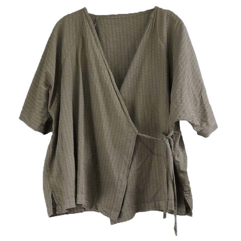 Johnature Женские винтажные блузки Летние рубашки с V-образным вырезом и коротким рукавом Топы с поясом Рубашки в китайском стиле Женские рубашки