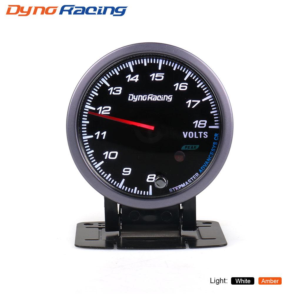 Dynoracing 60MM Voltage Gauge Black Face Voltmeter with Amber & White Lighting 8-18V Car Meter