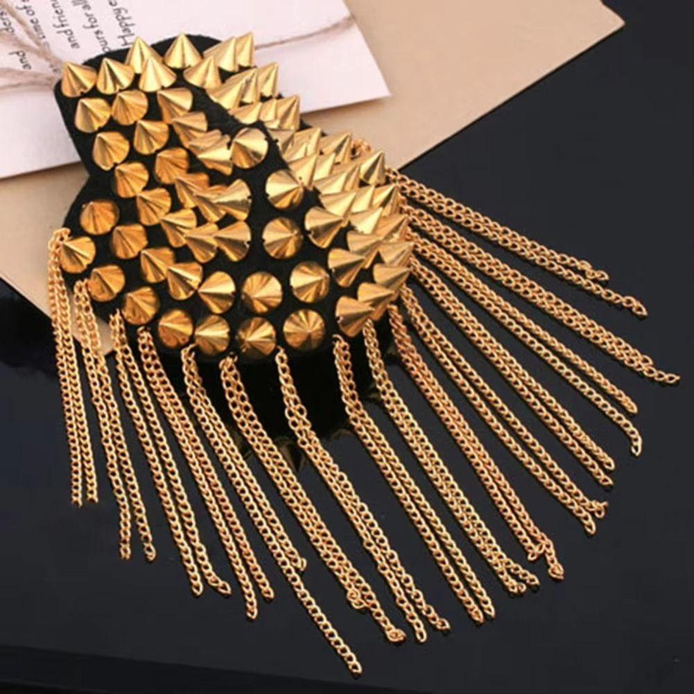Изысканный значок Pin Club Цепочка с кисточкой Эполет Нагрудный значок Крутой Заклепка Наплечные значки Сияющий Хрусталь Куртка Винтажная брошь Вечеринка