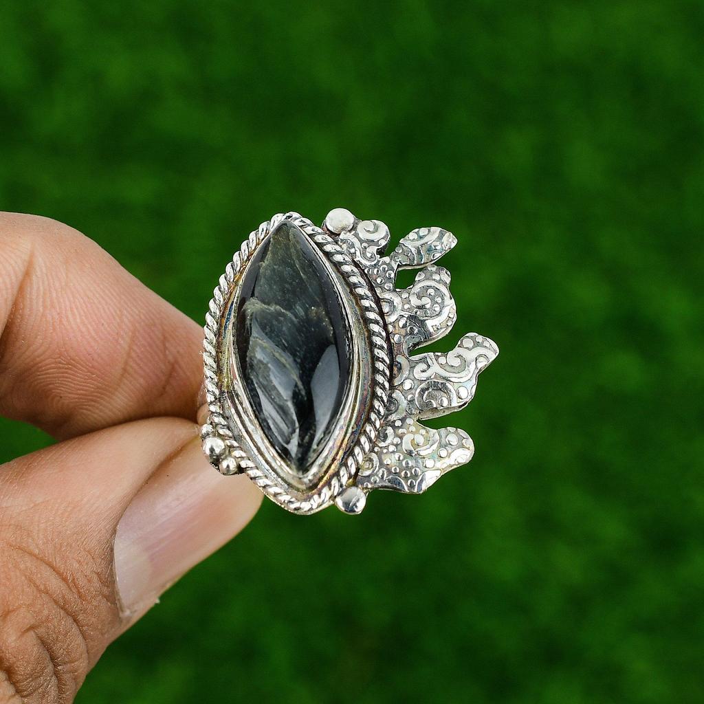 Подарок на день рождения для нее Натуральный питерсит Мульти камень Регулируемое кольцо Серебро 925 пробы