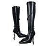 Женские 2024 Новые темные высокие сапоги с острым металлическим каблуком Spicy Girl Длинные сапоги