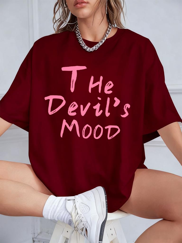 The DevilS Mood Letters Prints TShirts Women Summer Cotton Short Sleeve T Shirt ONeck Comfortable Loose Tops Casual Clothes