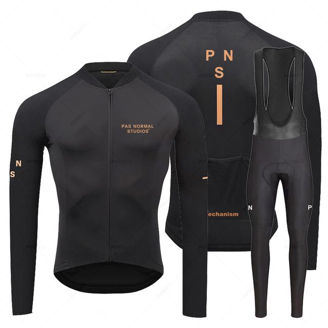 Team Breathable Long Sleeve Cycling Jersey Set Bib Pants Ropa Maillot Ciclismo Bicycle Clothing MTB Bike Uniform Men Clothes