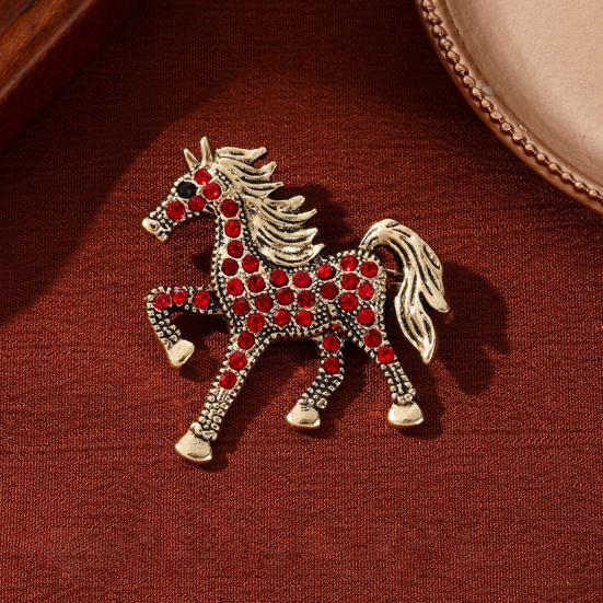 Yousheng Retro Horse Brooch Rhinestone Inlaid Horse Pin Zodiac Year Animal Brooch Men Women Suit Accessory for Handbag Clothes Decoration