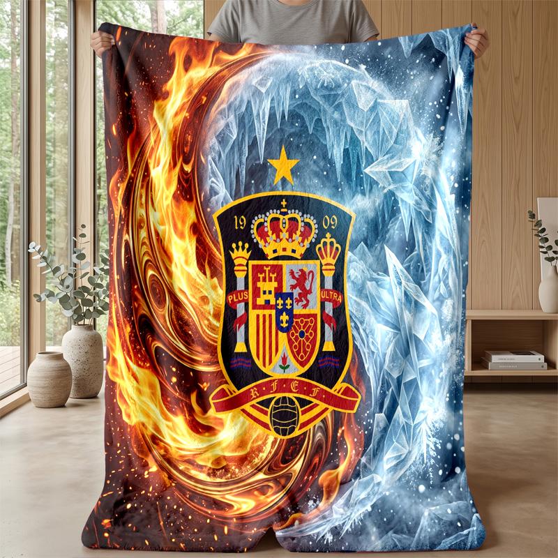 Spain football Printed Flannel Blanket Skin Friendly Warm Decorative Throw for Indoor Couch Bed Daily Use