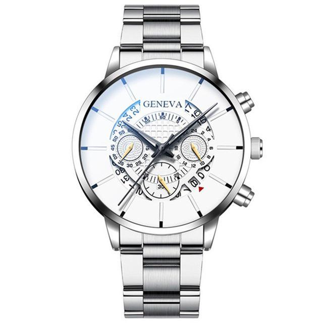 Cross-Border Trendy Men's Geneva Watch with Creative Calendar and Alloy Steel Band (2020)