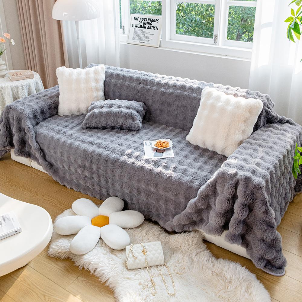 Бархатная ткань для дивана с кроликом, зимний плюшевый противоскользящий чехол для дивана, новое одеяло для подушки с кошачьими царапинами.