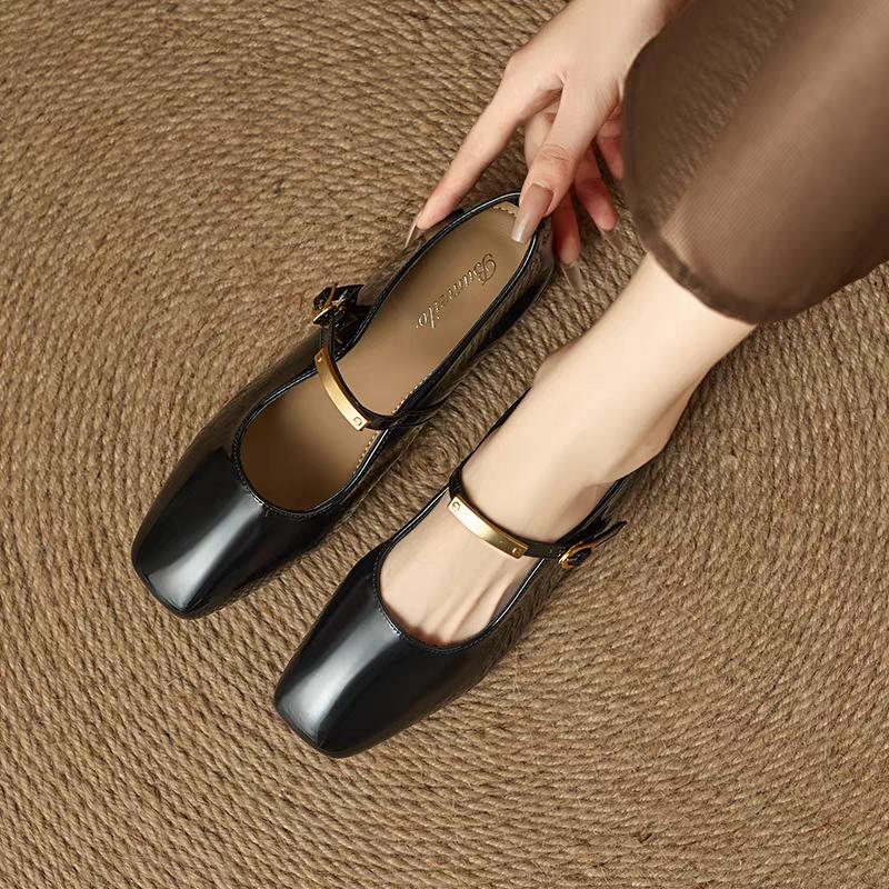 Ретро туфли Мэри Джейн бордового цвета с пряжкой, Однотонные туфли с квадратным носком и неглубоким вырезом, Необходимая обувь на низком ходу для поездок на работу