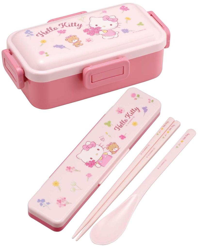 Skater Bento Single for Made in with Dishwasher and Microwave Sanrio Hello Kitty Flower Wreath Box, 530ml, Tier, Women, Japan, Leak-Resistant 4-Point
