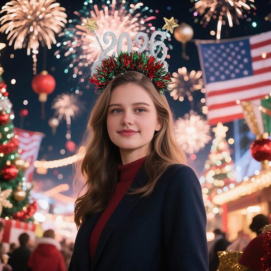 2026 Блестящий ободок для новогодней рождественской вечеринки, аксессуар для волос со звездами, праздничный головной убор для празднования обратного отсчета