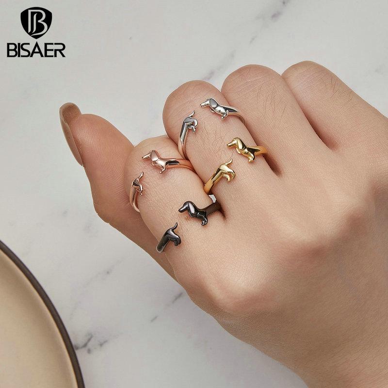 Bisaer Простое открывающееся кольцо из стерлингового серебра 925 пробы для таксы для женщин, милые модные кольца