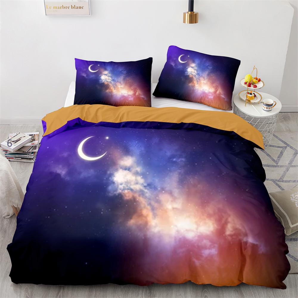 Sky Duvet Cover Set Space Night Time Universe Stars Nebulas Moon Decorative Bedding Set King Twin Size Polyester Comforter Cover