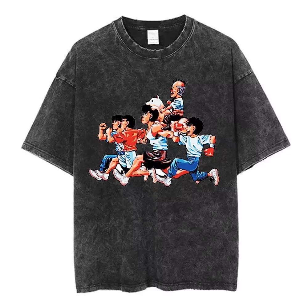 Hajime No Ippo KBG Gym Graphic Washed T‑shirt Unisex Casual Pure Cotton Short Sleeve Streetwear Fashion Tops For Daily W48