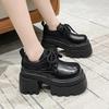 Fashion New 2025 Spring Women Platform Casual Shoes Loafers Lace-up Chunky Sneakers 10CM High Heels British Thick Bottoms Leather Shoes