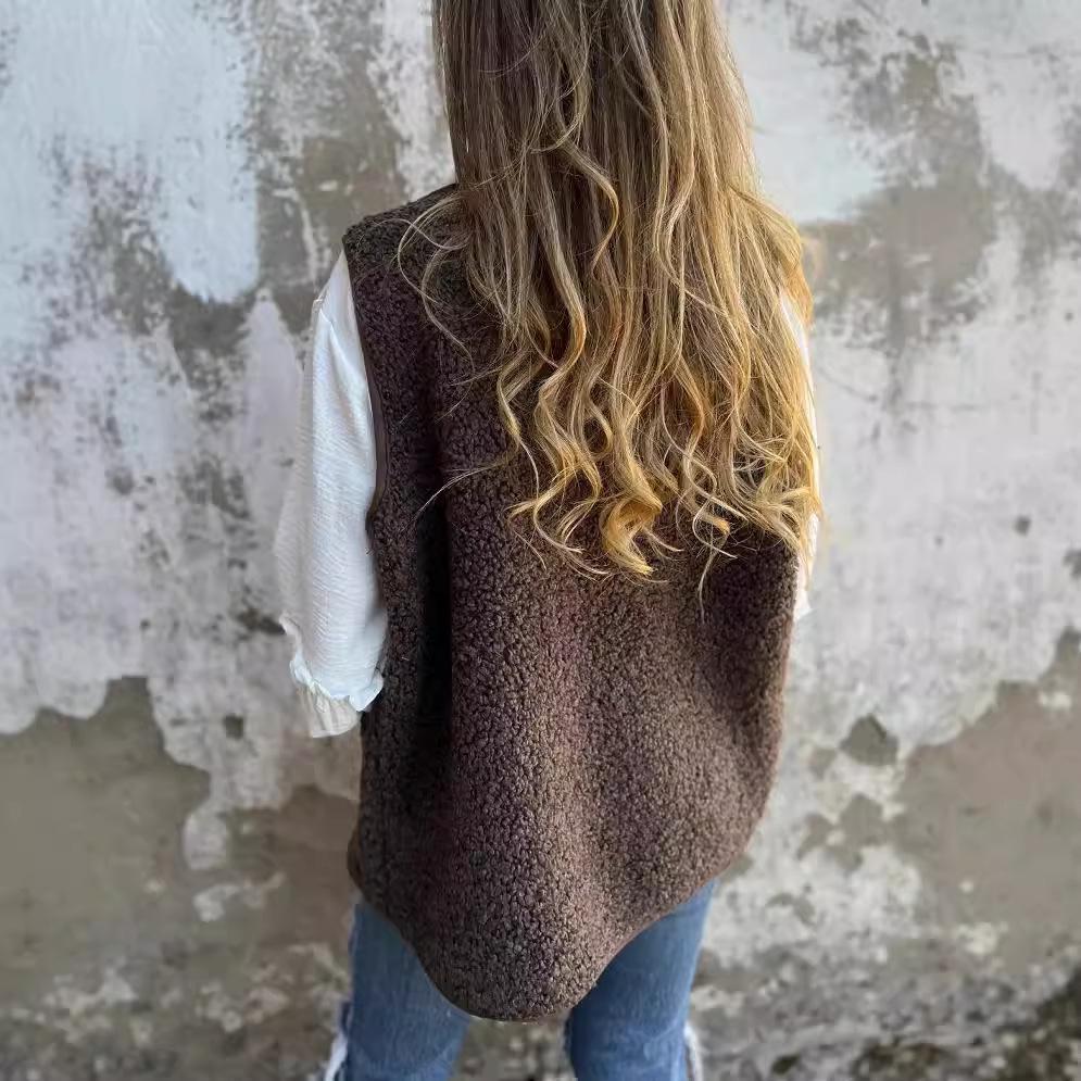 2024 Жилет на пуговицах из флиса из овечьей шерсти на осень/зиму