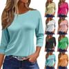 Women's Casual Fashion Round Neck 3/4 Sleeve Solid Color Top