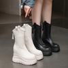 Fashion 12CM Microfiber Leather Women Vulcanized Increase Casual Ankle Boots Platform Wedge High Heels White Shoes ZIP Shoes