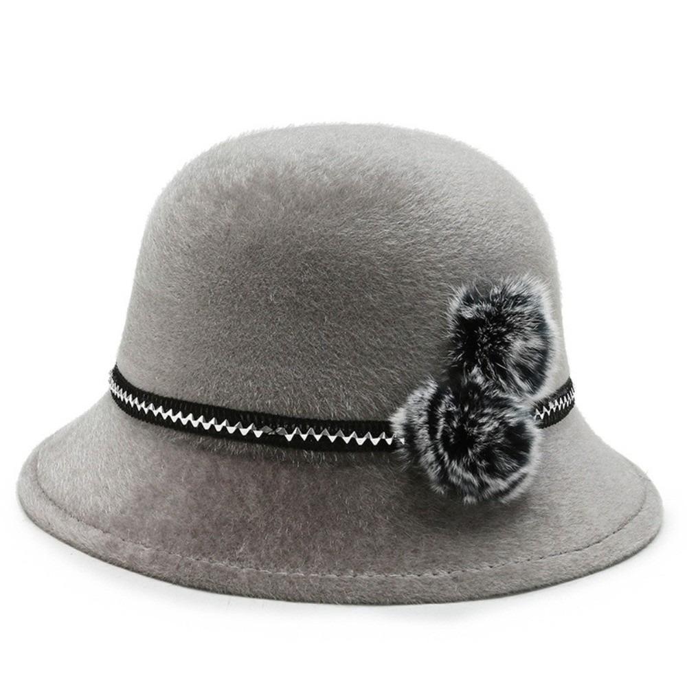 Imitation Fur Topper Hat Solid Color Woolen Bucket Hat Fashion Fisherman Hat Church