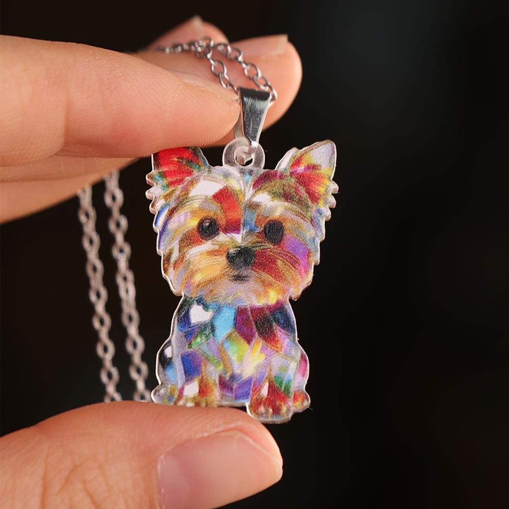 2D Flat Yorkshire Terrier Necklace Acrylic Dog Pendant Necklace Puppy Neck Chain Decoration