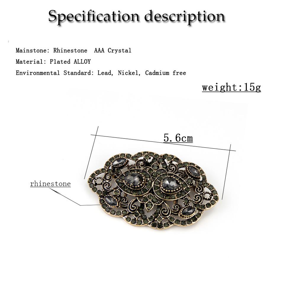 Grey Crystal Brooch Women's Brooch Antique Gold Color Bohemian Flower Scarf Pin Bridal Party Jewelry