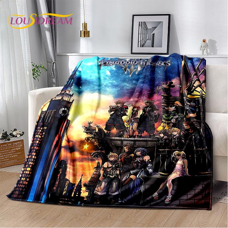 Cartoon Kingdom Hearts Games 3D Soft Flannel Blanket for Beds Bedroom Sofa Picnic,Throw Blanket for Cover Outdoors Leisure Gift