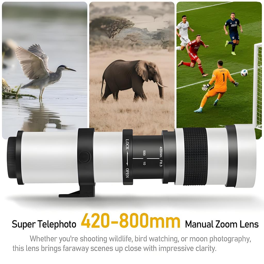 Сверхтелеобъектив для Canon/Nikon/Sony - 420-800 мм F/8.3-16 Объектив с длинным фокусным расстоянием (Ручной зум) для DSLR камер с ручной фокусировкой Объектив
