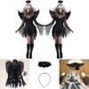 Halloween Womens Dark Angel Devil Costume Fancy Dress Ghost Bar Party Cosplay