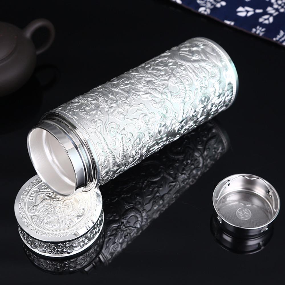 Кубок Цзюлун из серебра, Сохранение здоровья, Внутренний контейнер из серебра 999 пробы, Рельеф, Серебряный кубок, Термостакан, Туристический сувенир, Подарок