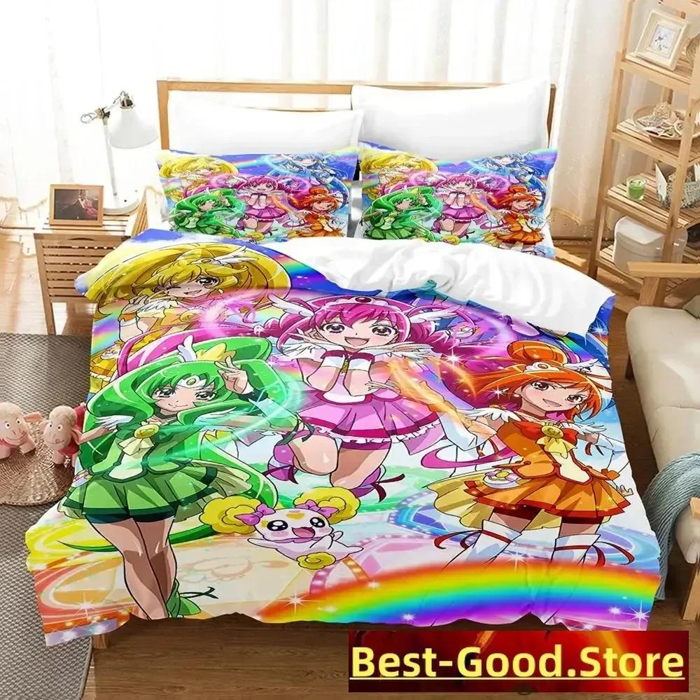 Kawaii Smile PreCure! Bedding Set Duvet Cover Sheet Printed Bed Set Pillowcase Bed Full Queen King Size Comforter Bedroom