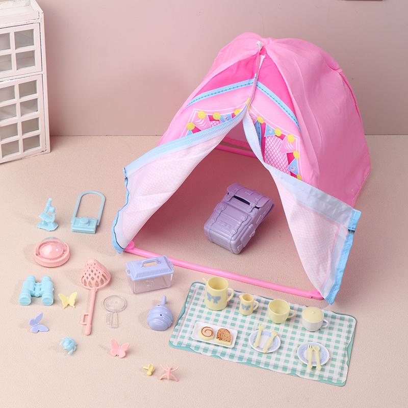 Dollhouse Miniature Camping Set - 1/12 Tent Setup for Outdoor Picnic Pretend Play Toys