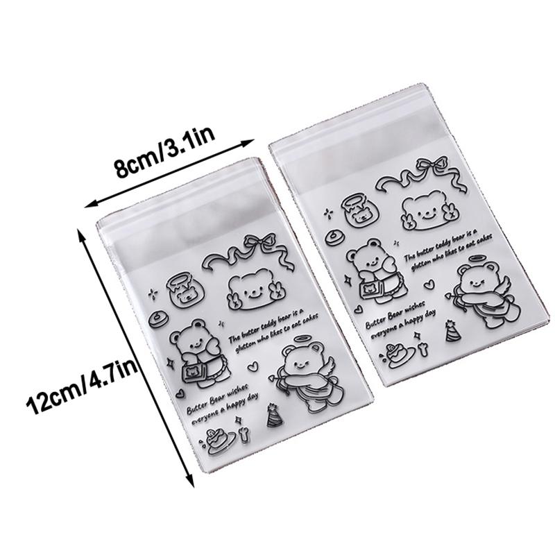 50Pcs Butter Bear Biscuit Opp Self-Adhesive Bag Candy Chocolates Dessert Self Sealing Bag Gift Bag Card Storage Bag