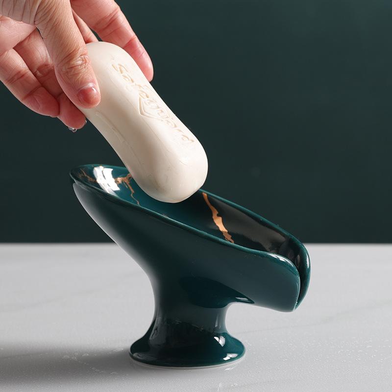 Мыльница, держатель для мыла в форме листа, самоосушающийся, керамический слив для раковины, ванной, душа, кухни, легко моется, сохраняет сухость, кремовый