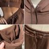 2 Pcs/Set Women Fall Hoodie Pants Set Long Sleeve Thick Hooded Short Top Drawstring Elastic Waist