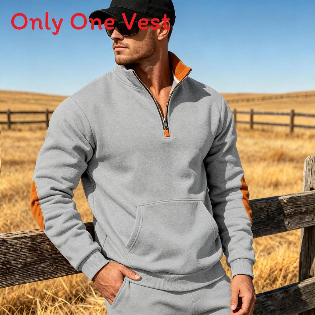 Autumn Winter Mens Fashion Casual Hoodie With Colorblock Patches And Zipper For Streetwear Style