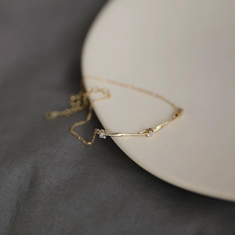 S925 Sterling Silver Gold Bracelet Female Japanese Style Mild Luxury Special-Interest Design Diamond Simple Hand Jewelry
