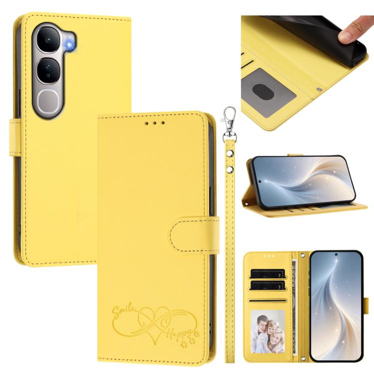 Happy Heart Pattern Magnetic Closure Vegan Leather Phone Case With Wrist Strap For vivo X200 FE