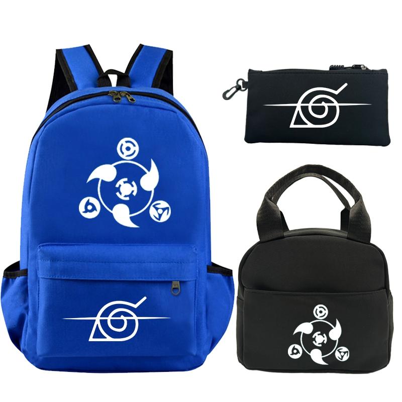 3Pcs/set Anime Naruto Printed Backpack Bookbag with Lunch Bag Pencil Case Teenager Children Girl Boy Schoolbag Rucksack