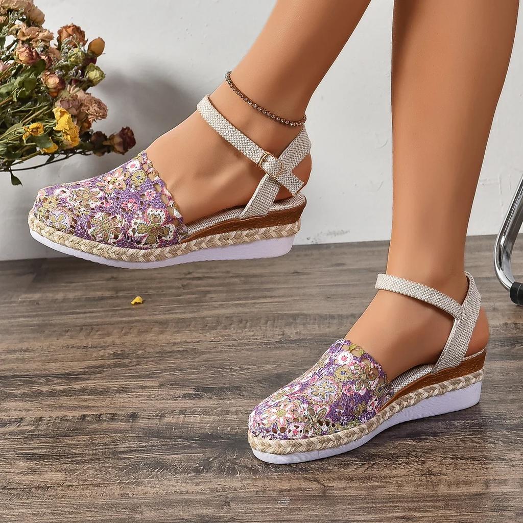 Fashion Summer Hollow Women's Platform Shoes Large Size Closed Toe Women's Wedge Sandals Casual Heeled Shoes for Women Wedges Sandals
