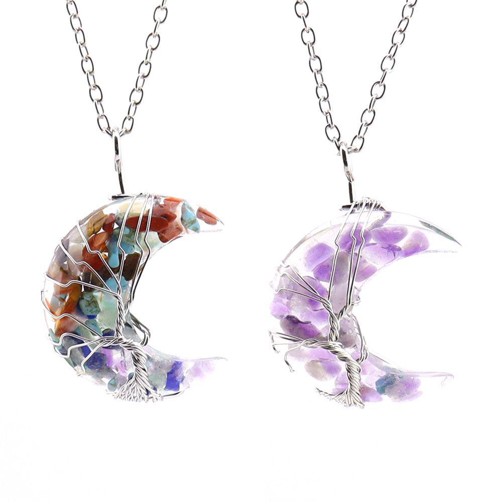 Ожерелье Chakela «Лунный Серп Древо Жизни» с Натуральными Кристаллическими Камнями