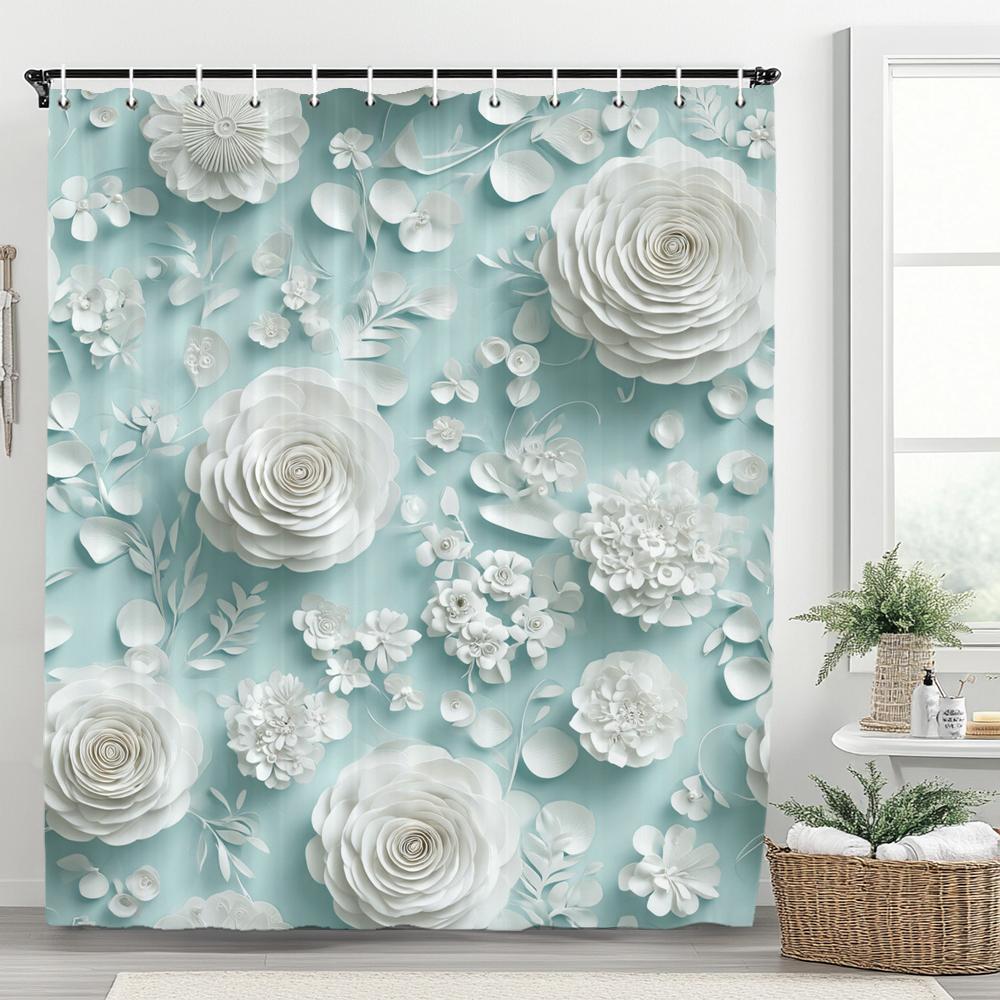 Light relief oil painting texture white small flower shower curtain, bathroom decorative shower curtain,Home Curtain with Hooks