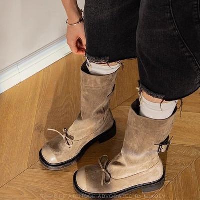 Модный бант Женские высокие ботинки на каблуке Зимняя мода Обувь для ходьбы Женщины 2024 Тренд Зимние ботинки Уютное платье Элегантные Женские Челси Ботинки