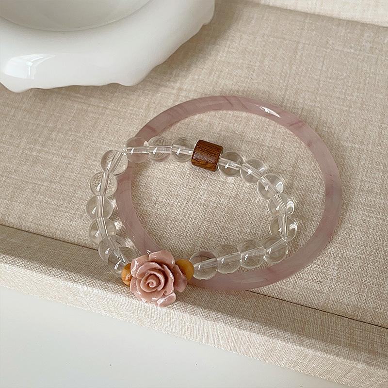 Новый китайский браслет из розового кристалла, комплект из двух предметов, женский изысканный, крутой, индивидуальный, трендовый, универсальный браслет, ювелирные изделия