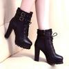 Soft Leather Women's Chunky Platform Boots - British Martin Style, Black, High Heel, 2025 Autumn/Winter Collection.